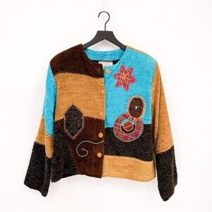 Vintage Daniel K Mixed Media Patchwork Embroidered Artsy Jacket Large